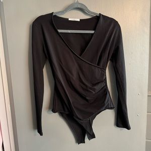 Black V-Neck Wrap Style Bodysuit